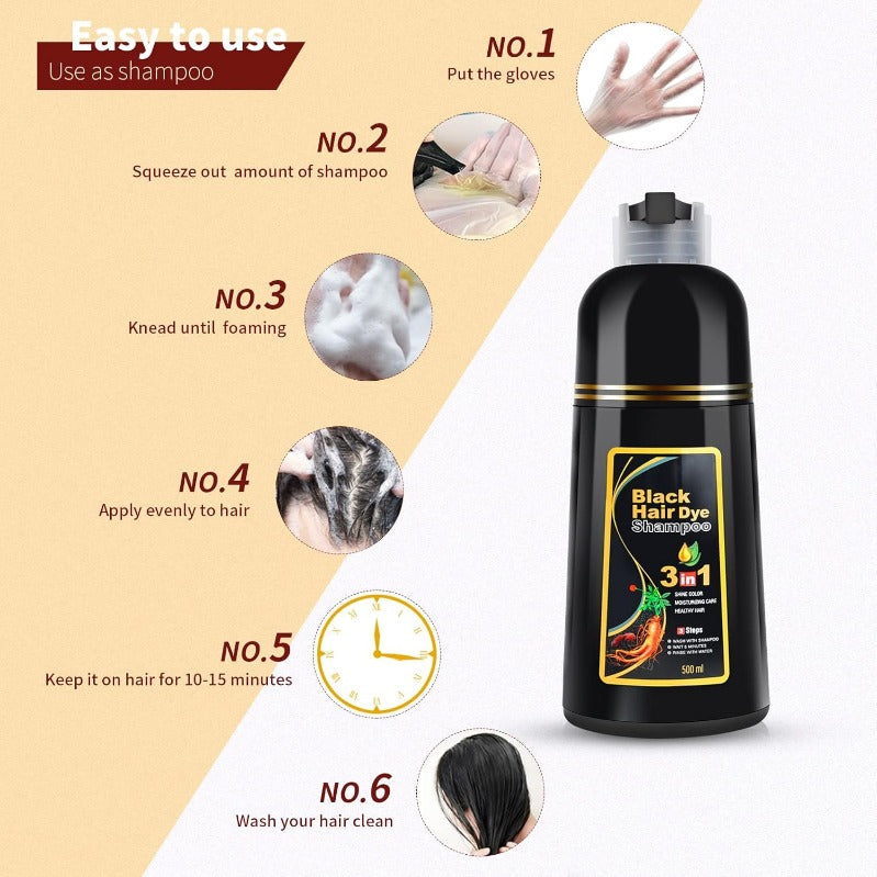 3-in-1 Instant Black Hair-Dye Shampoo